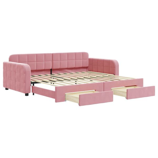 vidaXL Slaapbank met onderschuifbed en lades 90x200 cm fluweel roze