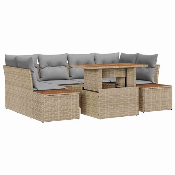 vidaXL Tuin Sofa Set met opslag 7 pcs Beige Poly riet