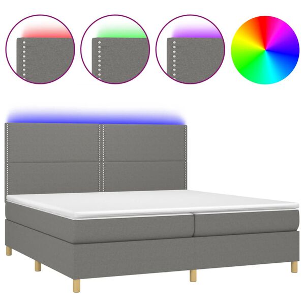 vidaXL Boxspring met matras en LED stof donkergrijs 200x200 cm