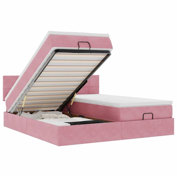 vidaXL Ottoman bed met matrassen en LED's 160x200cm fluweel roze