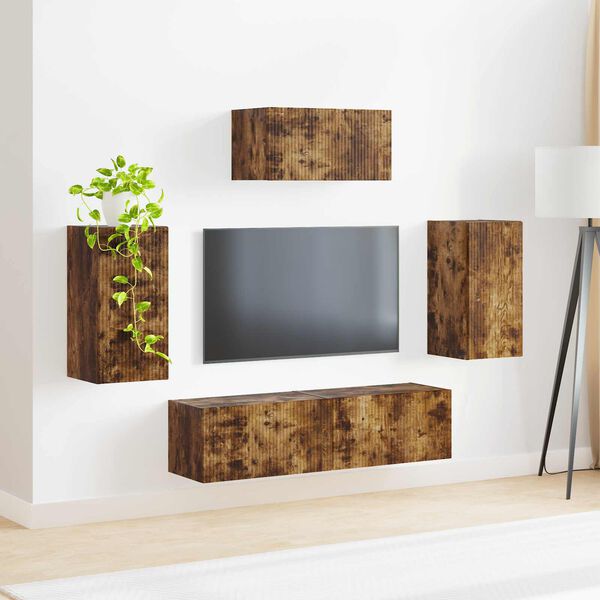 vidaXL Tv-meubelset Wandgemonteerd 5 pcs Gerookt eiken Bewerkt hout