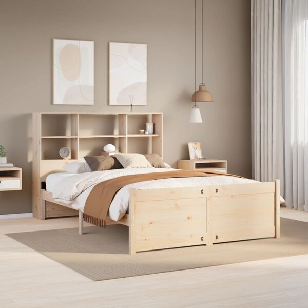 vidaXL Bed met boekenkast zonder matras massief grenenhout 150x200 cm