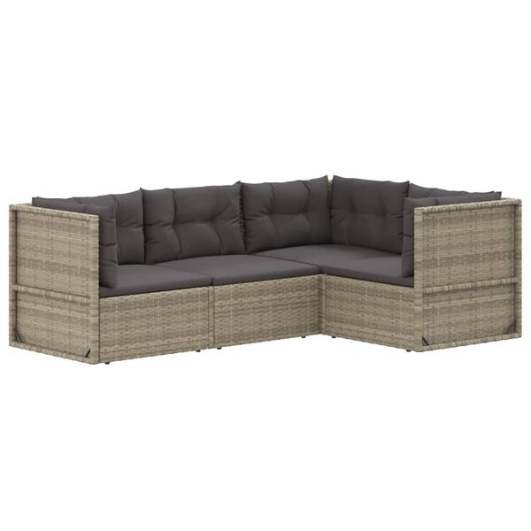 vidaXL 4-delige Loungeset met kussens poly rattan grijs