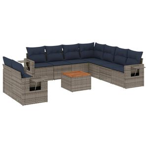 vidaXL 10-delige tuinbankset met kussens, grijs polyrotan