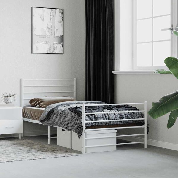 vidaXL Bedframe met hoofd- en voeteneinde metaal wit 80x200 cm