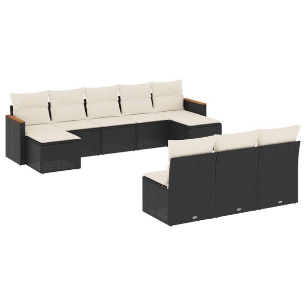 vidaXL 10-delige Loungeset met kussens poly rattan zwart
