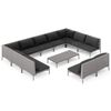 vidaXL 12-delige Loungeset met kussens poly rattan donkergrijs