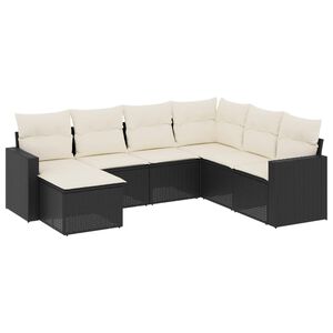 vidaXL 7-delige Loungeset met kussens poly rattan zwart