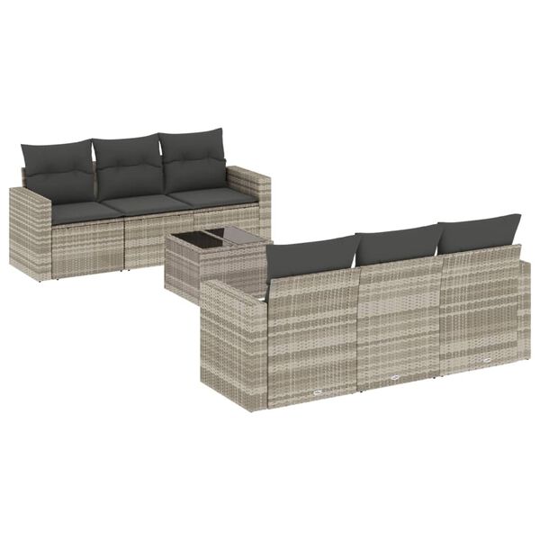 vidaXL 7-delige Loungeset met kussens poly rattan lichtgrijs
