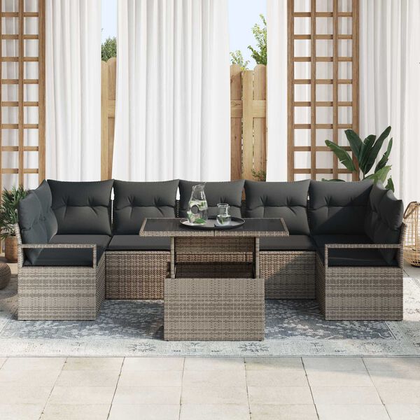 vidaXL Tuin Sofa Set met opslag 8 pcs Grijs Poly riet