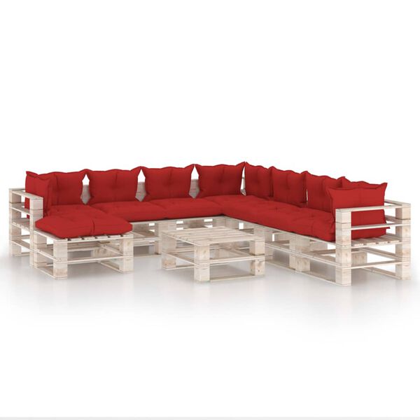 vidaXL 9-delige Loungeset met kussens pallet grenenhout