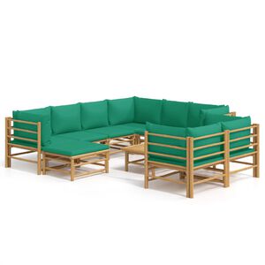 vidaXL 10-delige Loungeset met kussens bamboe groen