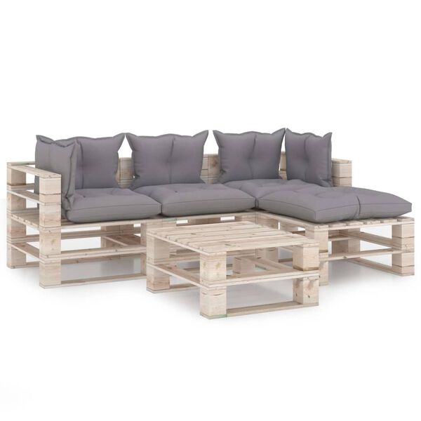 vidaXL 5-delige Loungeset met kussens pallet grenenhout