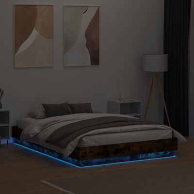 vidaXL Bedframe met LED-verlichting gerookt eikenkleurig 120x190 cm