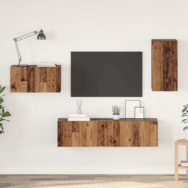vidaXL Tv-meubelset met lade 4 pcs Oud Hout Bewerkt hout