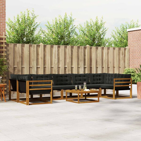 vidaXL Buiten bankenset met kussen 8 pcs Natuurlijk en Zwart