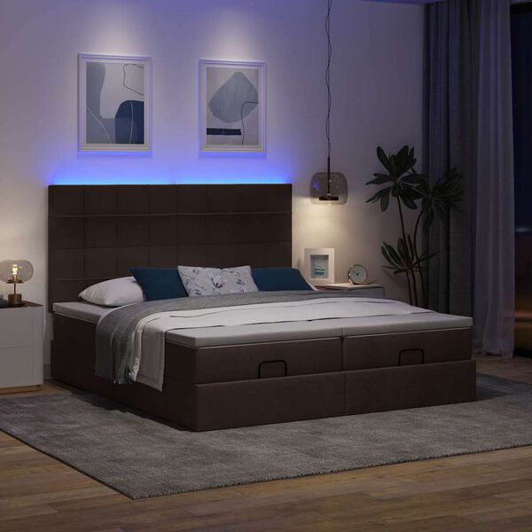 vidaXL Ottoman bed met matrassen en LED's 200x200cm stof donkerbruin