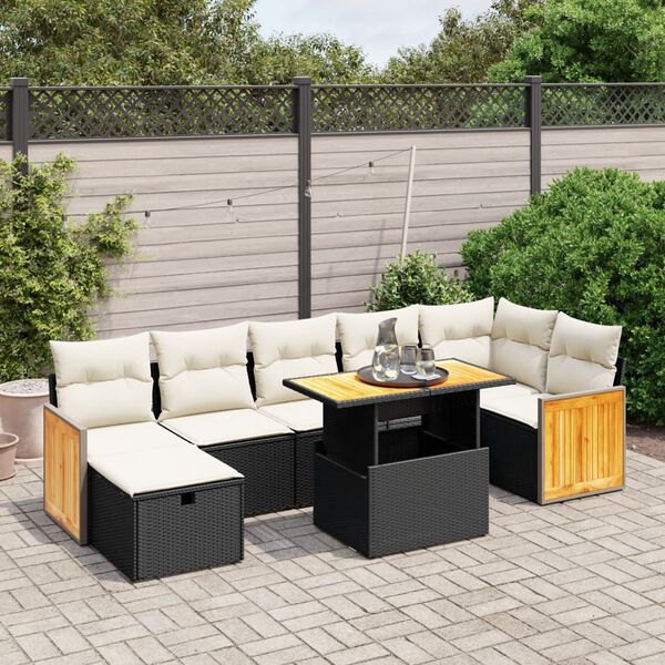 vidaXL 8-delige Loungeset met kussens poly rattan zwart