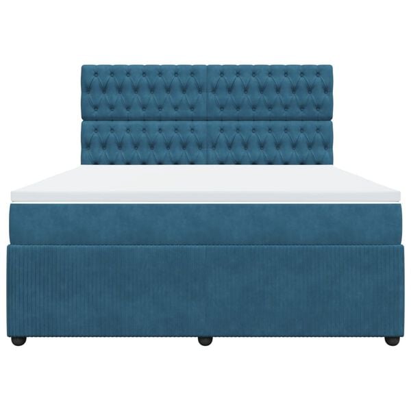 vidaXL Boxspring met matras fluweel donkerblauw 180x200 cm
