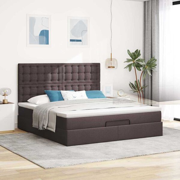 vidaXL Ottoman bed met matras 160x200cm stof donkerbruin