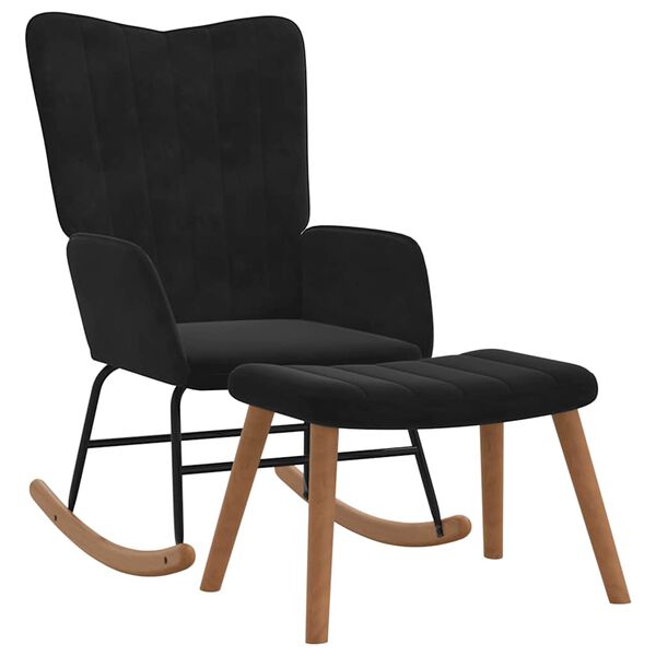 vidaXL Schommelstoel met voetenbank fluweel zwart