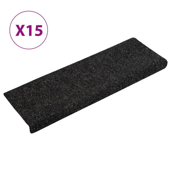 vidaXL Trapmatten Zelfklevend 15 stuks 65x21x4 cm Zwart Rechthoekige Rand