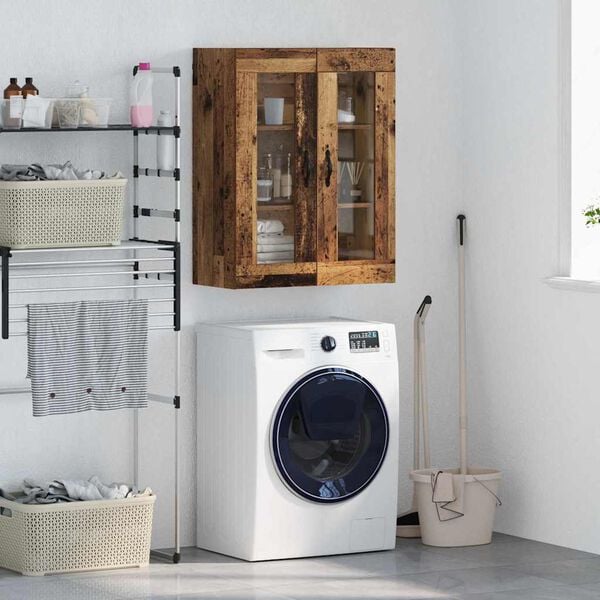 vidaXL Wandkast Oud Hout 69,5 x 34 x 90 cm Geengineerd Hout en Glas