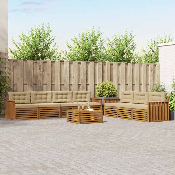 vidaXL Buiten bankenset met kussen 8 pcs Natuurlijk en Beige