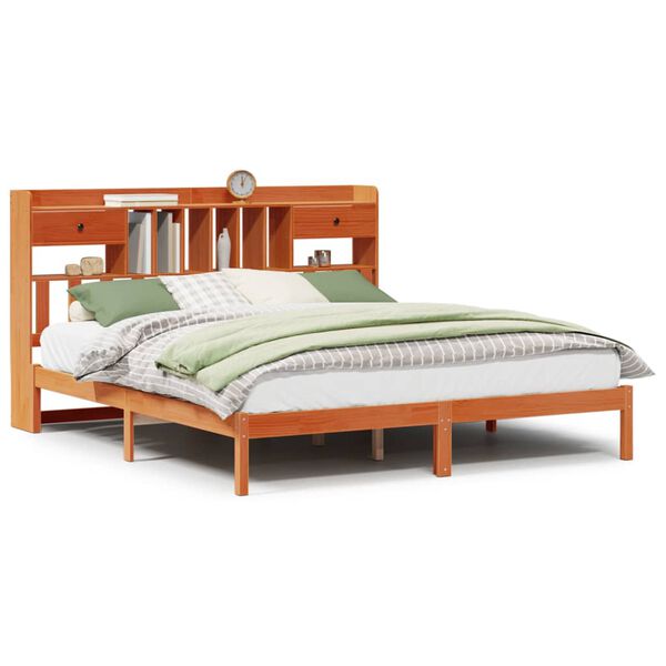 vidaXL Bed met boekenkast zonder matras grenenhout wasbruin 200x200 cm