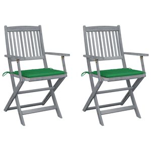 vidaXL Set van 2 klapstoelen met kussens, gemaakt van massief acaciahout.