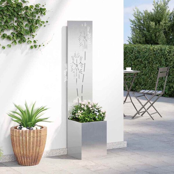 vidaXL Tuin Privacy Screen Bloemen Zilver 32 x 140 cm Roestvrij staal