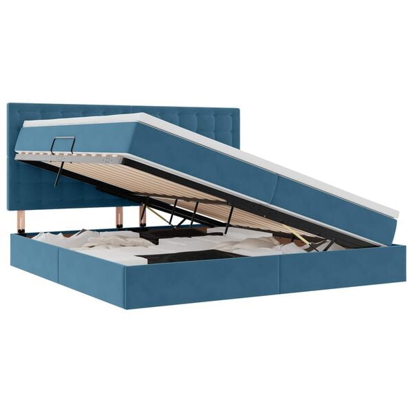 vidaXL Opbergbed met LED met matras Donkerblauw 200 x 200 cm Fluweel