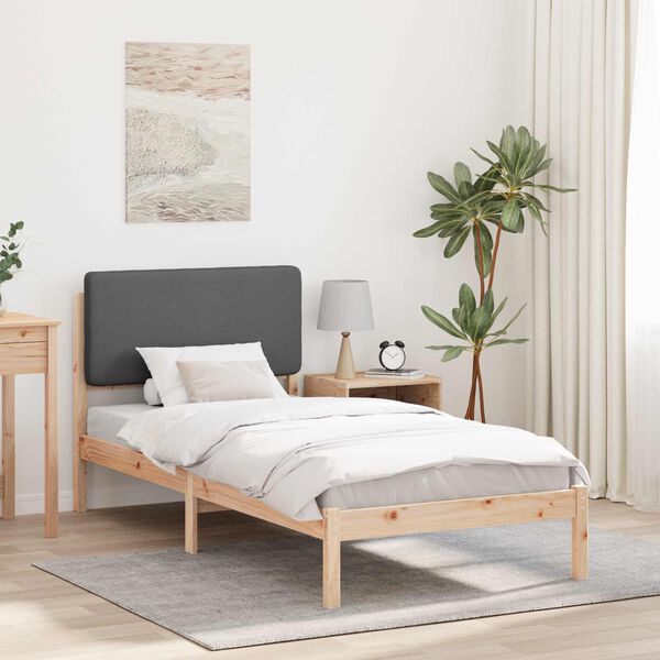 vidaXL Bedframe met Gevoerd Hoofdgedeelte Donkergrijs 75 x 190 cm