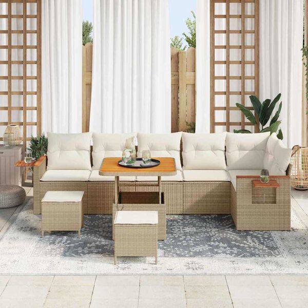 vidaXL Tuin Sofa Set met kussen met opslag Beige Poly riet