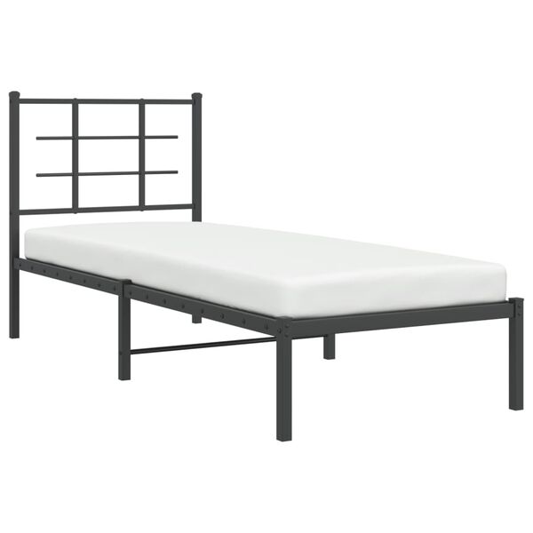 vidaXL Bedframe met hoofdbord metaal zwart 75x190 cm