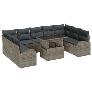 vidaXL Tuin Sofa Set met opslag met kussen 10 pcs Grijs poly rattan