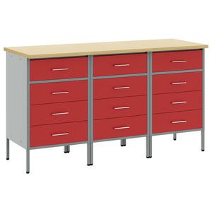 vidaXL Werk kast met lade 3 st Rood en Grijs 150 x 55 x 85 cm