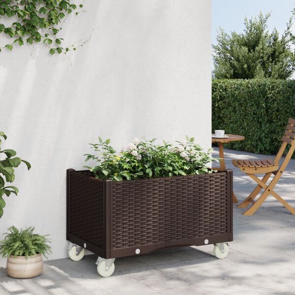 vidaXL Plantenbak met wielen 80x50x54 cm polypropeen bruin