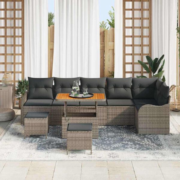 vidaXL Tuin Sofa Set 9 pcs Grijs poly rattan