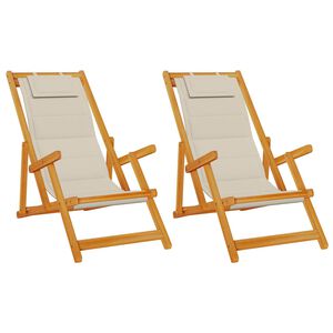 vidaXL Strandstoel met kussen 2 pcs Bruin Massief Acaciahout
