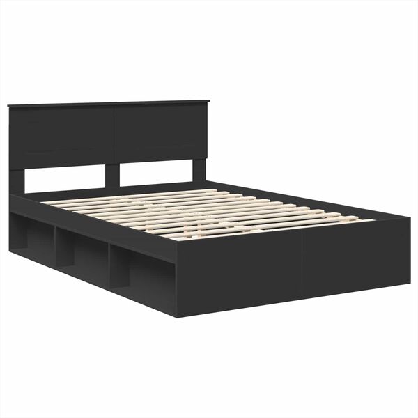 vidaXL Bedframe met hoofdeinde Zwart 160 x 200 cm Bewerkt hout