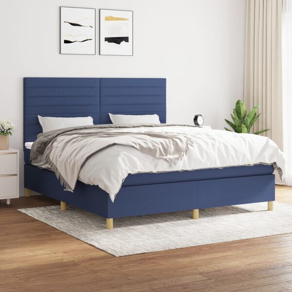 vidaXL Boxspring met matras stof blauw 160x200 cm