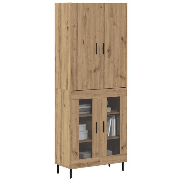 vidaXL Hoge kast 2 pcs Oud Hout Geengineerd Hout en Glas
