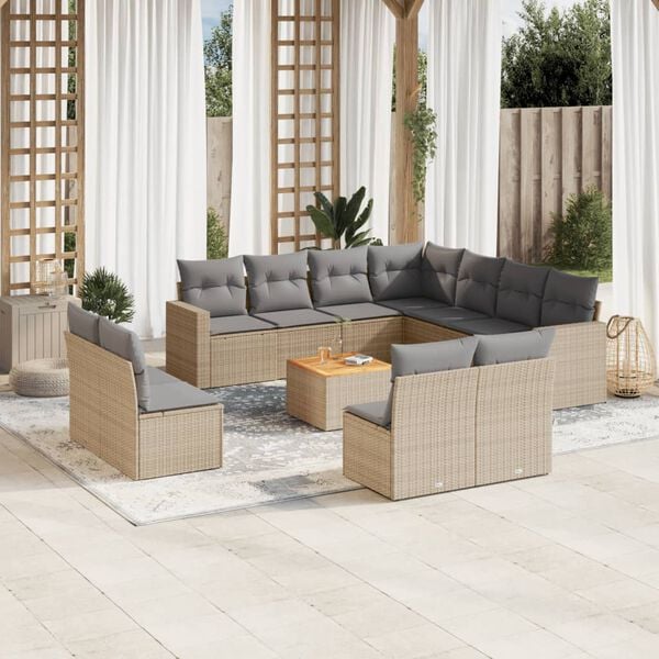 vidaXL 12-delige Loungeset met kussens poly rattan beige