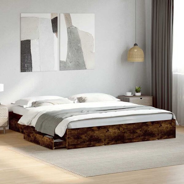 vidaXL Bedframe met lades bewerkt hout gerookt eikenkleurig 180x200 cm