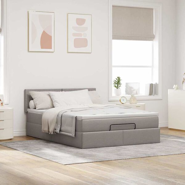 vidaXL Bed poef met matras en LED's 140x190 cm stof taupe