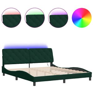 vidaXL Bedframe met LED zonder matras fluweel donkergroen 180x200 cm