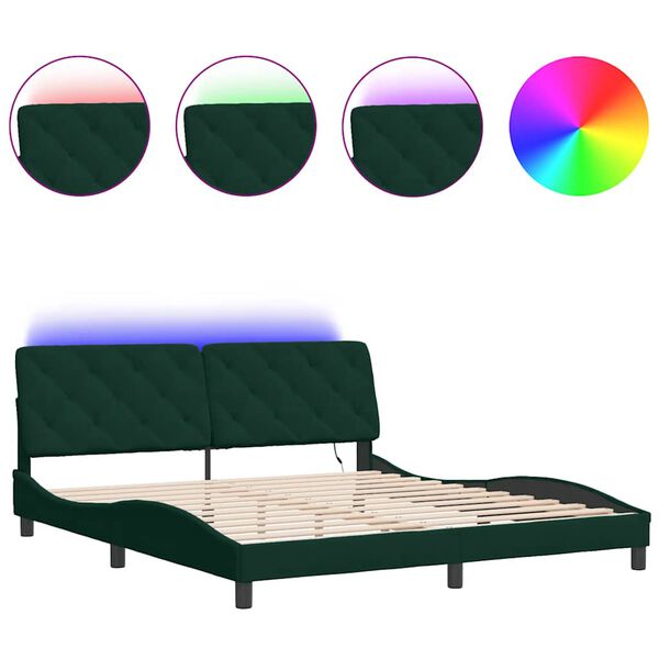 vidaXL Bedframe met LED zonder matras fluweel donkergroen 180x200 cm