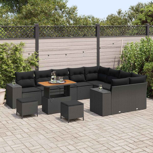 vidaXL Tuin Sofa Set met kussen 12 pcs Zwart poly rattan