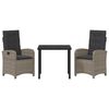 vidaXL Tuin eettafelset met kussen 3 pcs Grijs poly rattan
